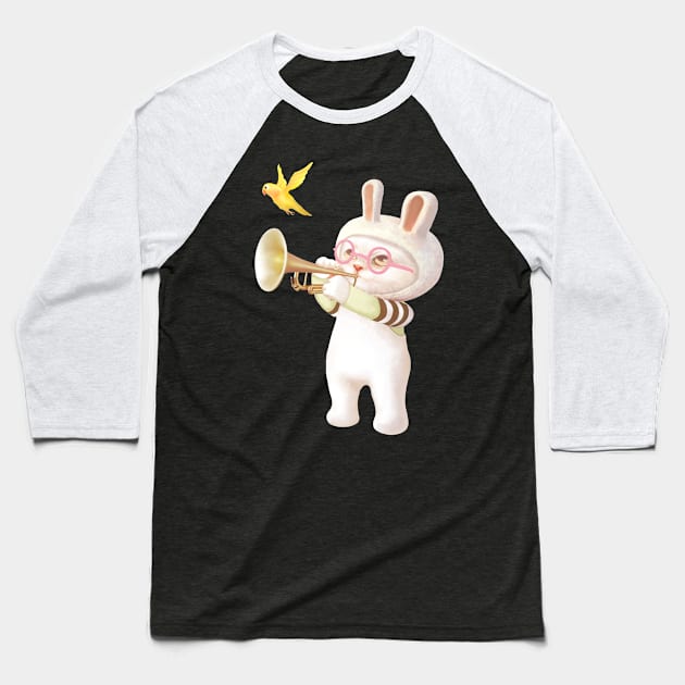 Bunny with Trumpet Baseball T-Shirt by zkozkohi